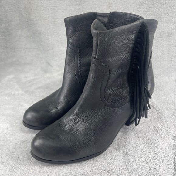 Sam Edelman Louie Womens US 8 M Bootie Black Fringe Leather Side Zip Ankle Boots - Picture 2 of 16